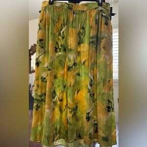 Simply Vera Vera Wang Green and Yellow Floral Midi Skirt New with Tags
